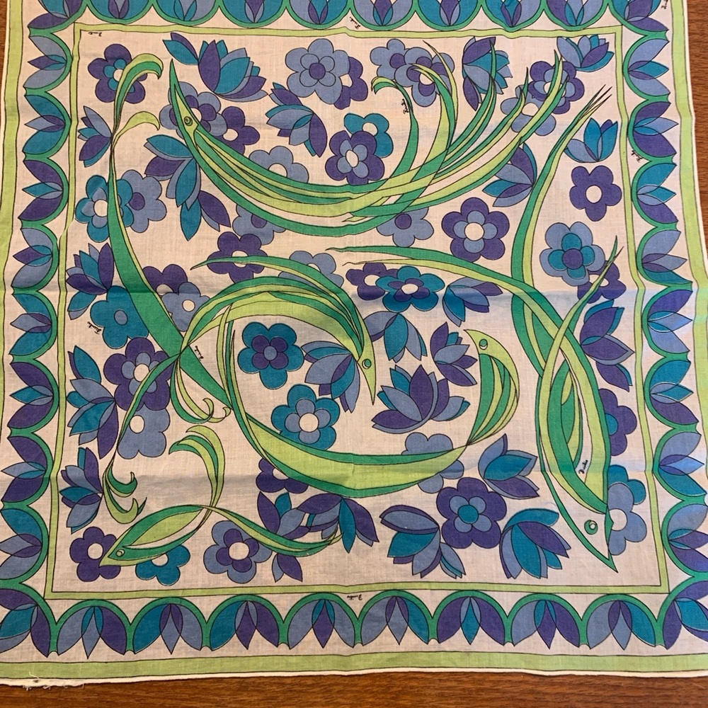 Emilio Pucci Green and Blue Floral Cotton Neckerchief